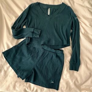 Alo Teal Ribbed Lounge Set | Size S/M